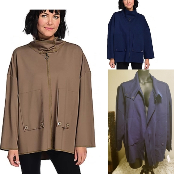 Studio Nouveau Stretch Knit Drop Shoulder Stand Collar 2-Pocket Jacket. Sz M/L - Picture 1 of 8